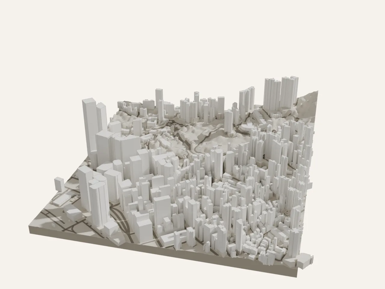 Massing model of Central and the Mid-Levels seen from the harbour side